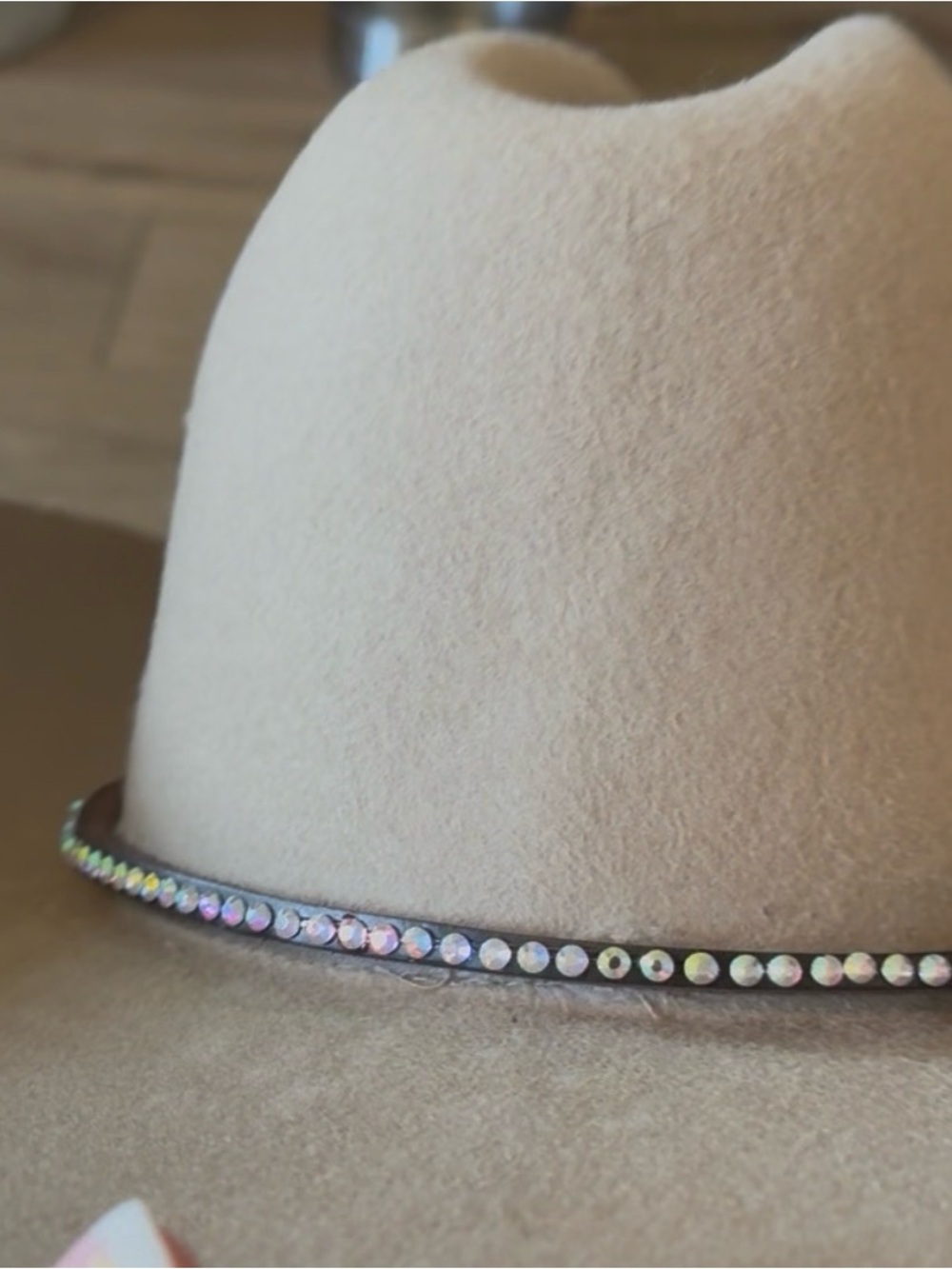 Rhinestone Trim Cream Women's Felt Hat